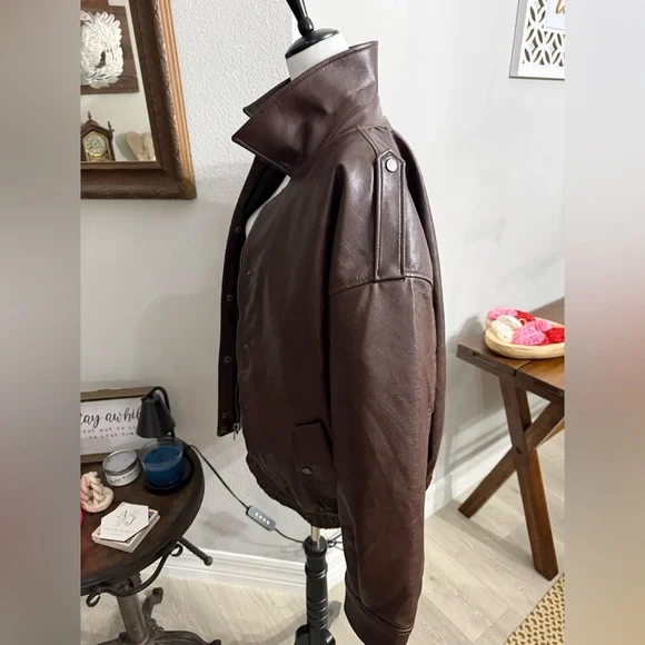 Abercrombie & Fitch Dark Brown Vegan Leather Jacket - Picture 2 of 12